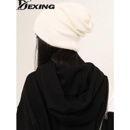 2021 winter rabbit fur beanie pile hat female knit autumn white woolen hat female Harajuku warm pure color hat Japanese cold hat