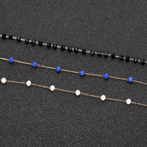 1 Meter 316L Stainless Steel Gold Bulk Chain with 3.5mm Abacus Glass Beads for DIY Handmade Necklaces Bracelets Anklet Making