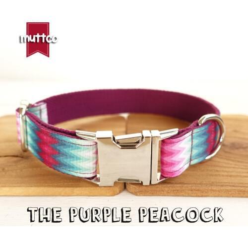 10pcs/lot MUTTCO wholesale special self-designed comfortable THE PURPLE PEACOCK stripe soft dog collar and leash 5 sizes UDC009