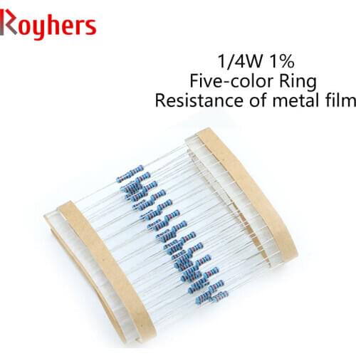 100Pcs 1/4W Metal Film Resistor 0R-22M 1% Tolerance 100R 150R 430R 820R 1.5K 2.2K 4.3K 8.2K 12K 20K 2 Ohm Electronic Resistance