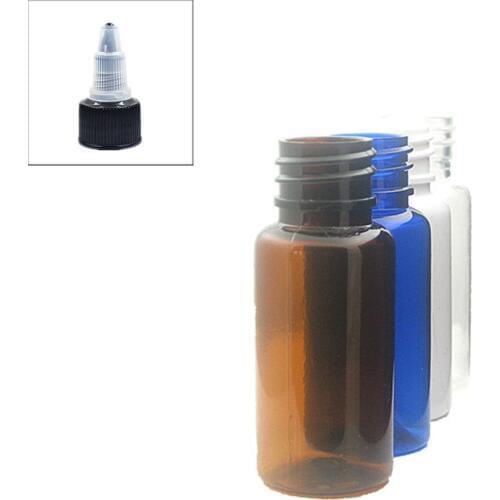 15ml round empty Plastic Bottles, clear/white/amber/blue PET bottle with black twist-open dispensing cap X 10