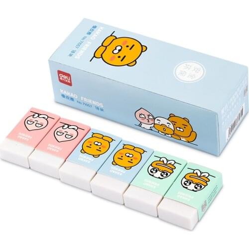 18PCS/BOX Deli 71057 eraser Korea style Cartoon student eraser sholesale box