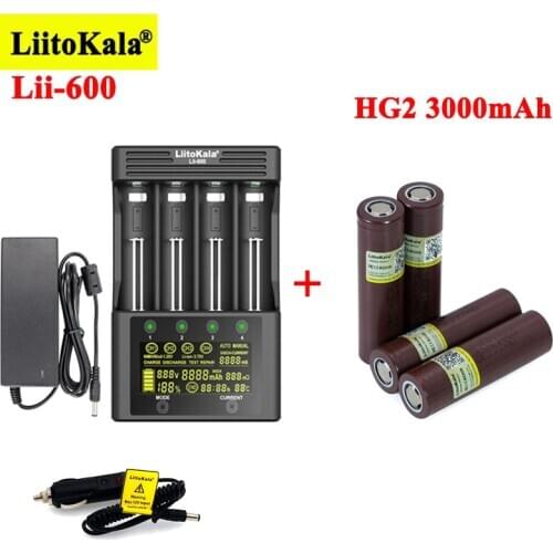4pcs LiitoKala HG2 3000mAh Rechargeable batteries with Lii-600 Battery Charger for 3.7V Li-ion 18650 21700 26650 1.2V AA aa NiMH