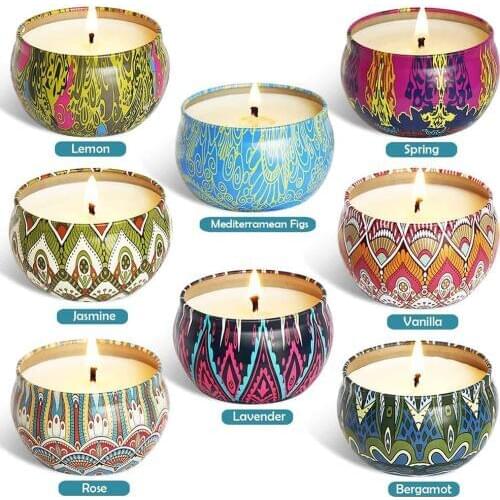 8 Pcs Aromatherapy Scented Candles Natural Soy Wax Travel Tin Can Home Decoration For Christmas Anniversary Mothers day