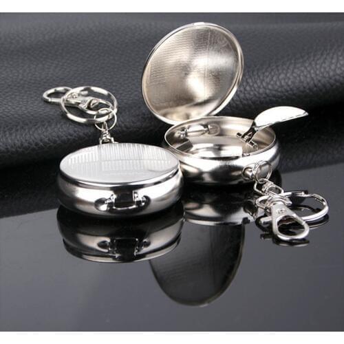 Round Shaped Keychain Mini Ashtray Cigarette Supplies Stainless Steel Pocket Smoke Ash 1PC Smoking Accessories Portable