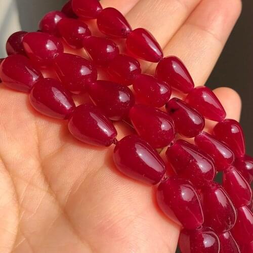 Loose Dark Red Chalcedony Jades Stone Spacer Beads Water Drop Natural Stone Beads For Jewelry Making Diy Bracelet Necklace 15"
