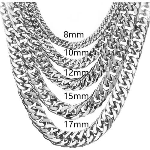 6/8/10/12/15/17/19MM Fashion 316L Satinless Steel Silver Color Cuban Curb Chain Mens Womens Necklace Or Bracelet Unisexs Jewelry