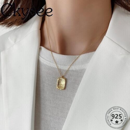 Ckysee 925 Sterling Silver Necklace Golden Irregular Pendant Chain Necklace For Fashion Women Girlfriend Silver Jewelry Gift Chi