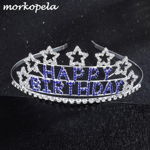2 Model Birthday Rhinestone Embellished Tiara Headbands Girls Happy Birthday Party Crown Tiara Hair Accessories For Girls