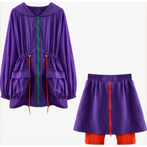 Hooded Long Windbreaker Coats Two Piece Set Women High Waist Short Pants Casual New Fashion Matching Sets Womens Clothing 2021
