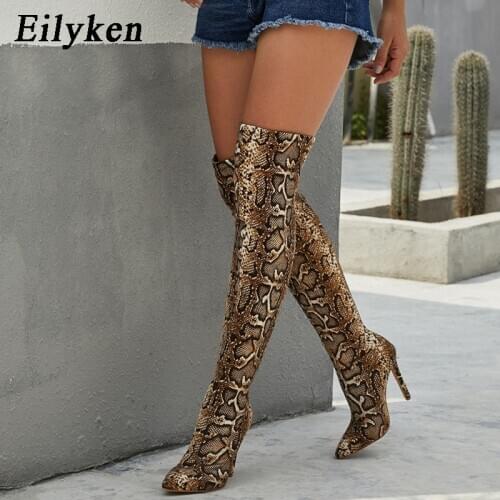 EilyKen Snake Boots Fashion High Heels Over The Knee Boots Shoes Woman Pointed Toe Stilettos Sexy Serpentine Boots