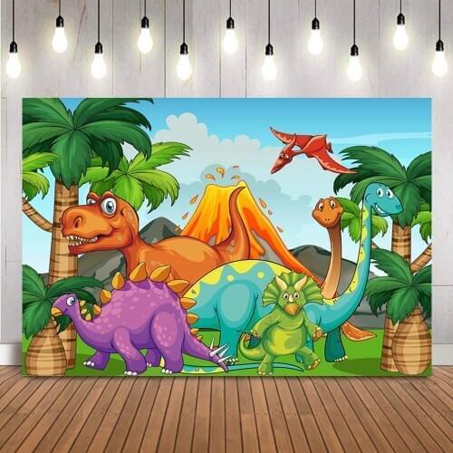 Cartoon Dinosaur Forest Jungle Clouds Sky Child Baby Shower Birthday Party Decor Backdrop Photo Background Custom Studio