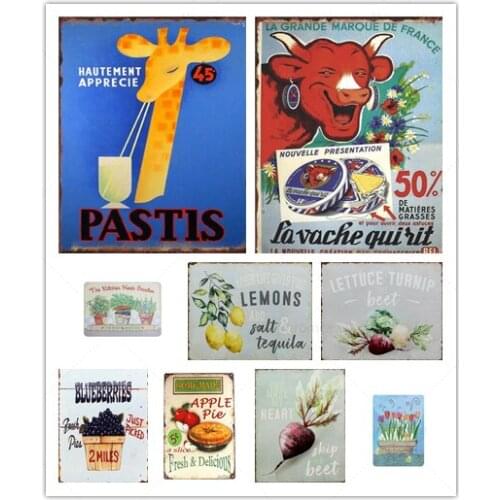 Vintage Tin Plates Flower Giraffe Animal Apple Pie Retro Plaque Metal Signs Tin Painting Wall Art Club Pub Home Decoration