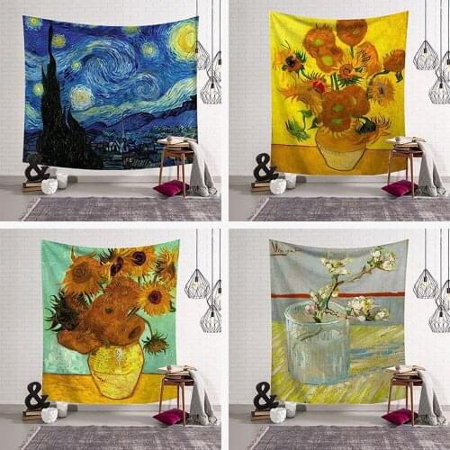 Star Moon Night Print Tapestries Wall Hanging Sunflower tapestry Decorative Blanket Fabric Bedroom 95x73cm