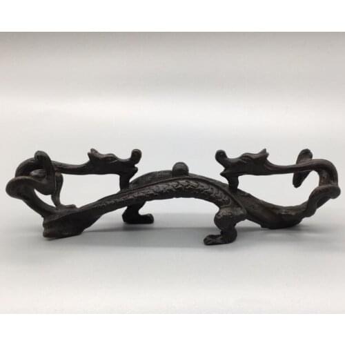 China archaize brass double dragon Pen rack crafts statue