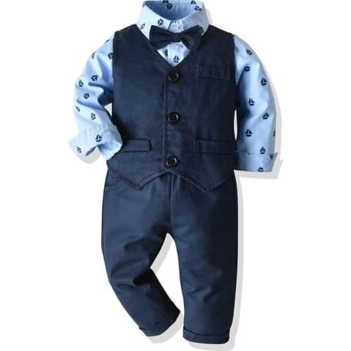 Bow Tie Kid Boys Clothes Set Dress Shirt, Vest, and Pants, Boys' First Class Slim Fit Suits Holiday Outfits