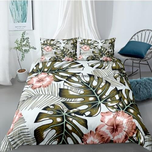 Green Leaves Printed 3d Bedding Set King Queen Size Bedclothes 2/3pcs Creative Adult Duvet Cover Set with Pillowcase Quilt Cover