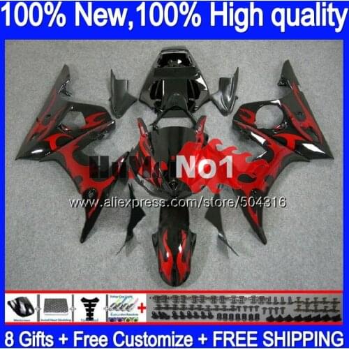 Body For YAMAHA YZF600 YZF R6 600CC YZF 600 R 6 CC 5MC.7 YZF-600 YZF-R6 2003 2004 2005 YZFR6 03 04 05 Red flames Fairings