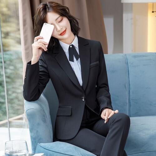 Office Work Wear Blazers Ladies Women Pantsuit Black Business Suits Professional Pantsuits Blazer Pants Set 2 Piece Formal Suits