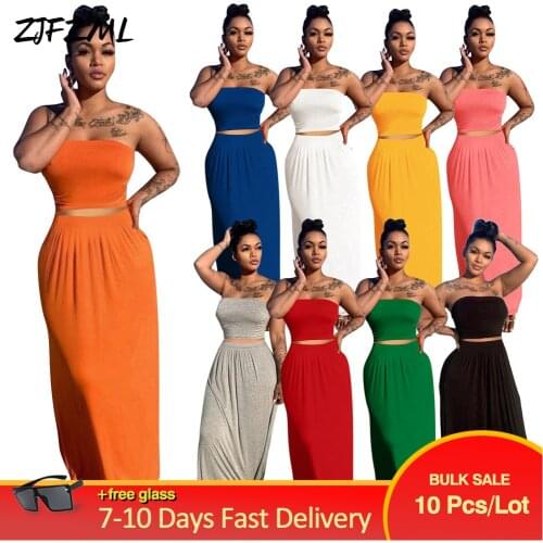 Bulk Items Wholesale Lots Women Skirts Two 2 Piece Set Fashion Beachwear Wrap Chest Crop Top Loose Maxi Dress Holiday Outfits