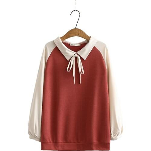 Plus size patchwork thin cotton women loose Sweatshirts 2021 new spring autumn casual ladies BOW pullovers hoodies female tops