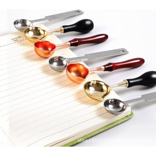 1PC Anti-Hot Sealing Wax Spoon Wood Handle Retro Wax Stamping Spoons Invitation Cards Decorative Stamps Craft