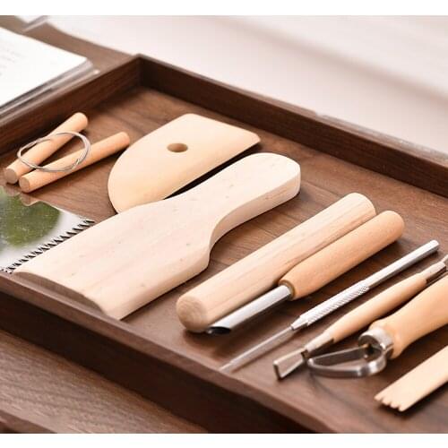 10-piece set of wooden pottery tools, modeling and repairing clay sculptures, multifunctional carving pottery tools