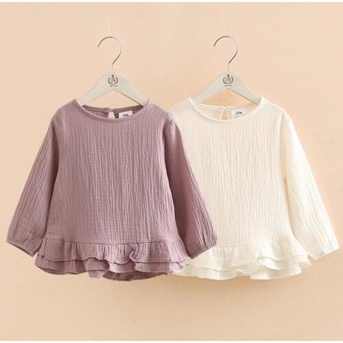 Autumn New Girls Cotton And Linen Blouse Breathable And Comfortable Childrens Long-Sleeved Bottoming Shirts WT020