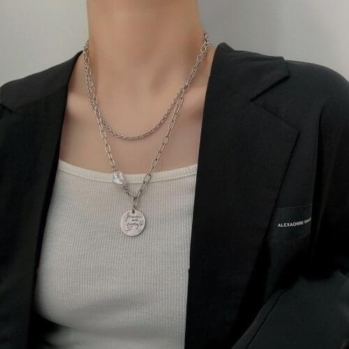 Origin Summer Korean Fashion Circle Letter Irregular Pearl Pendant Necklace for Women Fashion Asymmetric Chain Necklace Jewelry