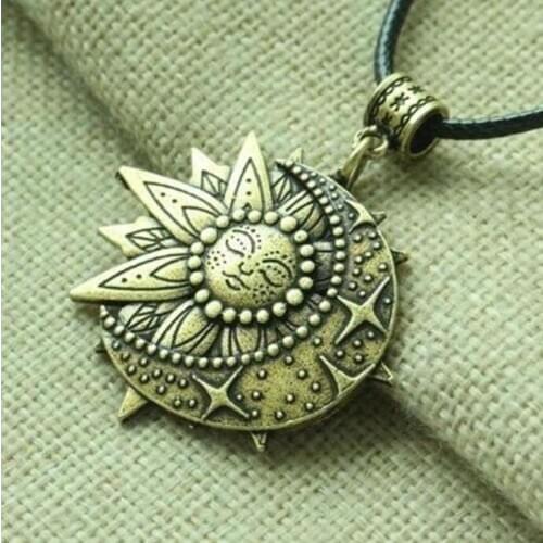 Sun Moon Pendant Couple Necklace Geometric Graphic Amulet Religious Style Pendant