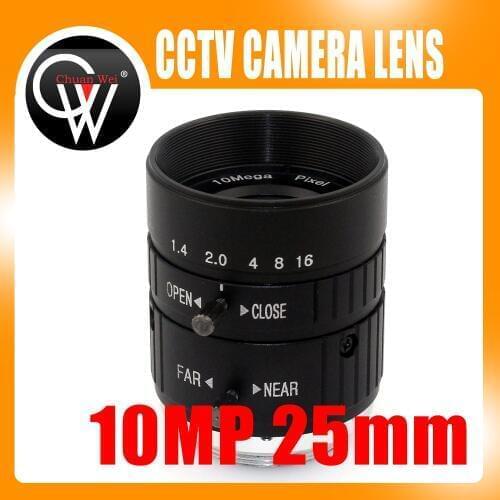 10MP 25mm HD Industrial Camera Fixed Manual IRIS Focus Zoom Lens C Mount CCTV Lens for CCTV Camera or Industrial Microscope