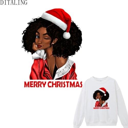 Christmas Black Girl Patches For Clothing Iron On Transfers For Women T-Shirt Hoodies Thermal Stickers For Jackets DIY Appliqued
