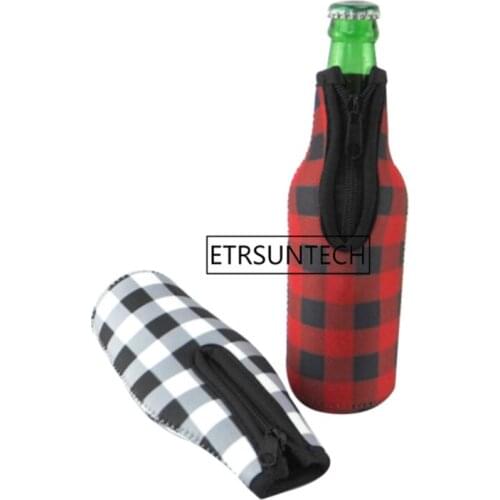 Christmas Check Beer Cooler Wholesale Blanks Buffalo Plaid Bottle Wrap Neoprene Beer Holder Wedding Gift free shipping