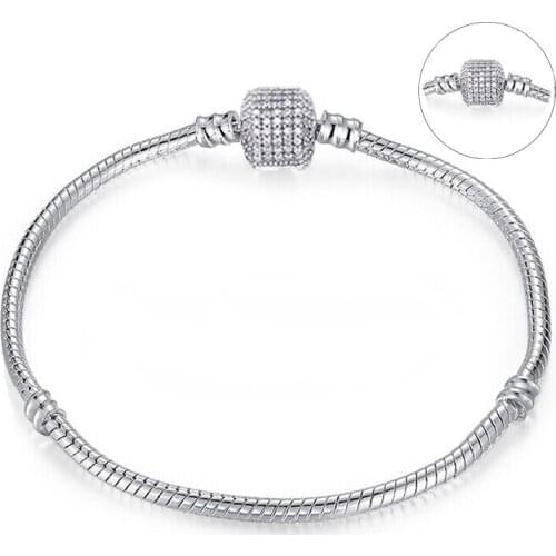 Silver Color Drill Classic Snake Chain Bracelet Bead Bangles Jewelry Making Fashion Gift