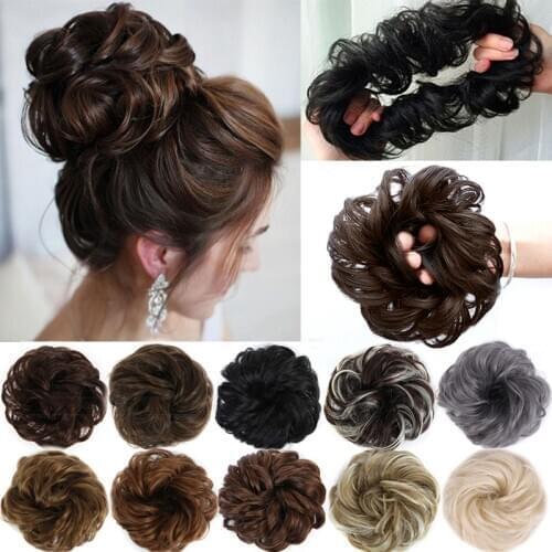 LUPU Curly Messy Hair Bun Scrunchie Chignon With Elastic Rubber Band Synthetic Hair Pieces For Women Black Brown Gray Ponytails