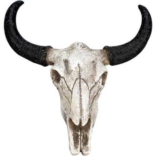 Resin Longhorn Cow Skull Head Wall Hanging Decor 3D Animal Wildlife Sculpture Figurines Crafts Horns For Home Halloween Decor