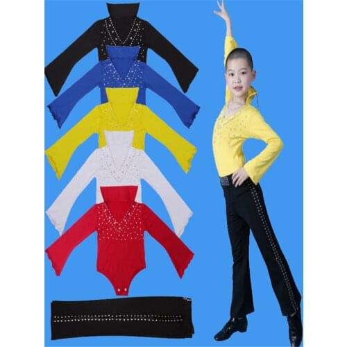 Free Shipping Boy Latin Dancewear Latin Dance Shirt+pants Ruffly Ballroom Stage Modern Boys Latin Dance Costumes Clothes