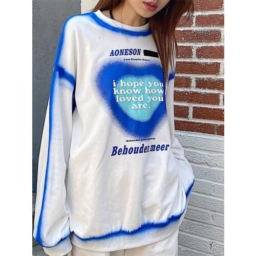 2021 autumn new hoodies dyeing love printing long sleeve mens and womens oversize loose casual sweatshirts