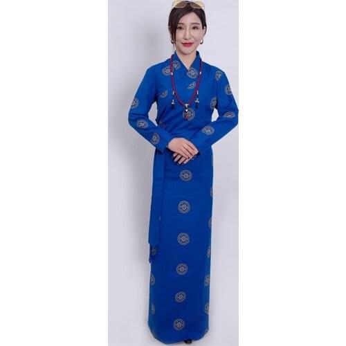 Traditional Tibetan Clothing Elegant Women Long Classical Ethnic Folk Dress Tibet Robe Vintage Femme Tibetan Dress AA5320