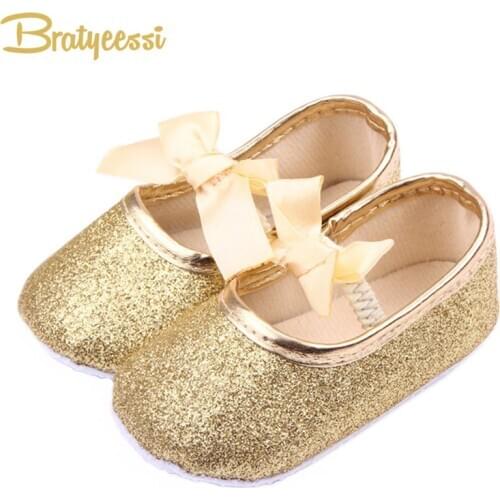 Fashion Bling Baby Shoes Princess Butterfly-knot Infant First Walkers Soft Sole Toddler Girl Shoes Gold Pink Silver