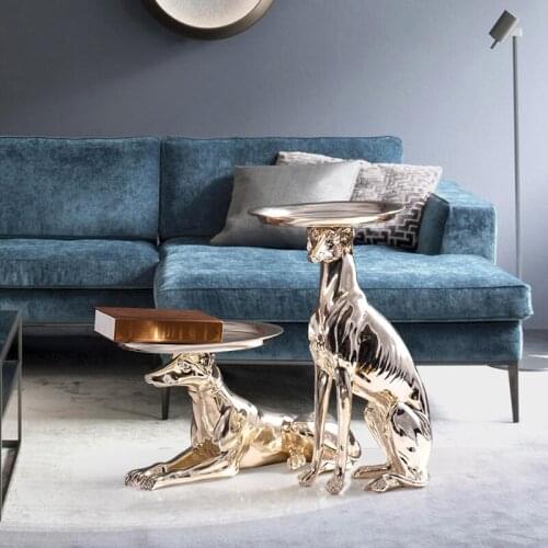 Creative Home Furnishing Hotel Living Room Floor Sofa Side Table Decor Plating Golden Hound Animal Statue Storage Ornaments