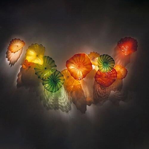 Hand Blown Glass Plates for Wall Decor Orange Yellow Green Murano Flower Lamps for Living Room Diameter 15 to 40cm