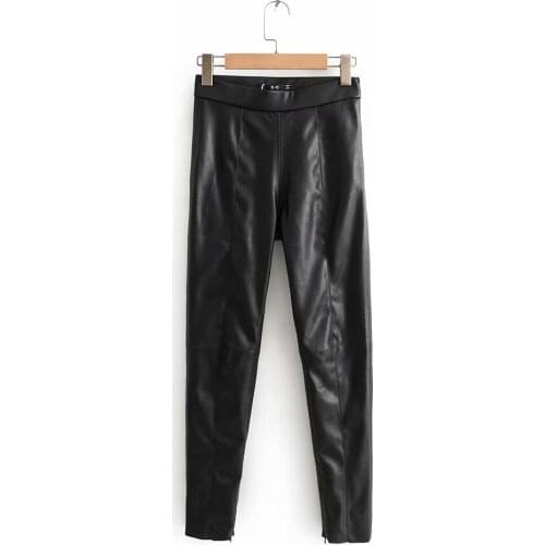 High Waist Jegging Pencil Pants Ladies Skinny Pu Fake Leather Trousers Zippers 2021 New Women Autumn Black Faux Leather Elastic