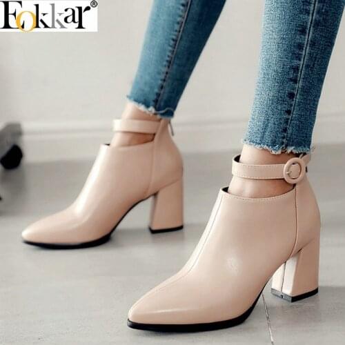 Eokkar 2020 Drop Shipping Women Ankle Boots Zipper Casual Women Winter Boots Buckle Party Lace Up Black Women Shoes Size 34-43