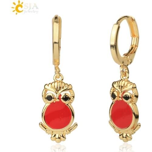 CSJA Small Hoops Earrings for Women Gold Silver Color Turtle Owl Animal Metal Copper Earrings Enamel Cute Jewellery 2020 S688