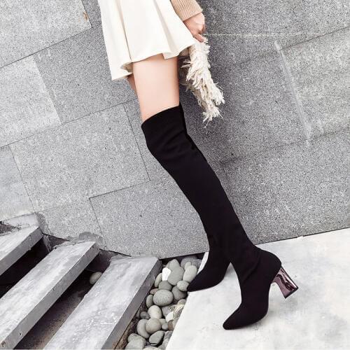 Chunky boots Female Knee High Boots Women Flock Comfortable shoes Winter snow Boots Women Long Boots Black Knee Boots LJA884