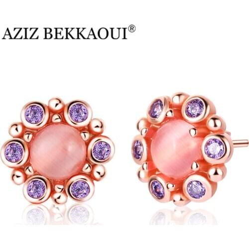 AZIZ BEKKAOUI Stainless Steel Simple Style Real Fashion Stud Earrings for Women Fashion Rose Gold Jewelry Bijoux For Lover Gift