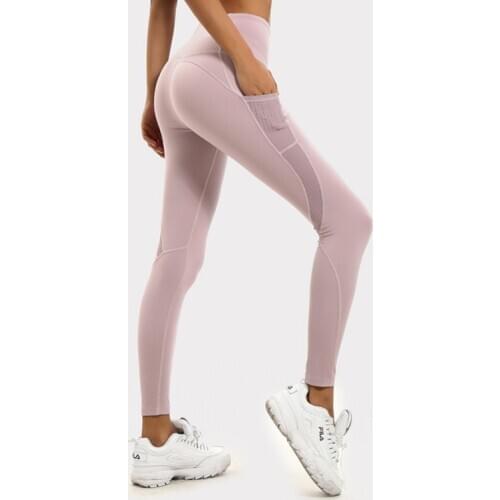 Women Stitching High Waist Pocket Yoga Pants Hip Tight Breathable Sports Running Gym Fitness Trousers