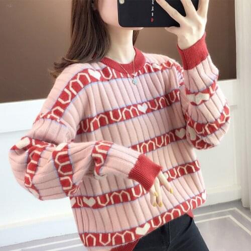 Women Winter Sweater and Pullovers Oneck Letter Vintage Knitwear Long Sleeve Oversized Pull Jumpers Winter Outwear Sweater