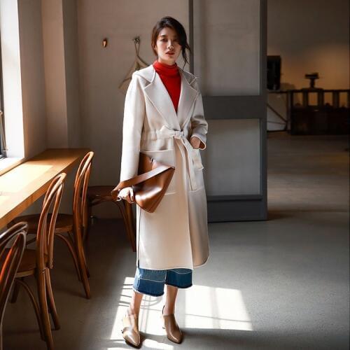 AIGYPTOS 2020 Autumn And Winter New Wearing A Hat Drawstring Loose Thin Long Double-sided Coat Woolen Coat Female